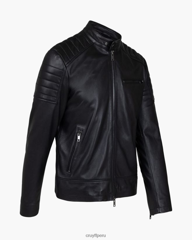 educación física Cruyff chaqueta biker de cuero cristóbal negro 42TR20690 hombres chaqueta