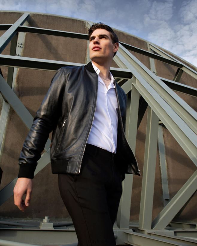 educación física Cruyff chaqueta bomber de cuero julio negro 42TR20779 hombres chaqueta