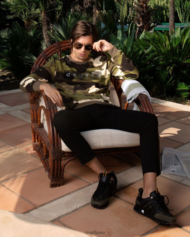 educación física Cruyff suéter de camuflaje ejercito verde 42TR20555 hombres suéter